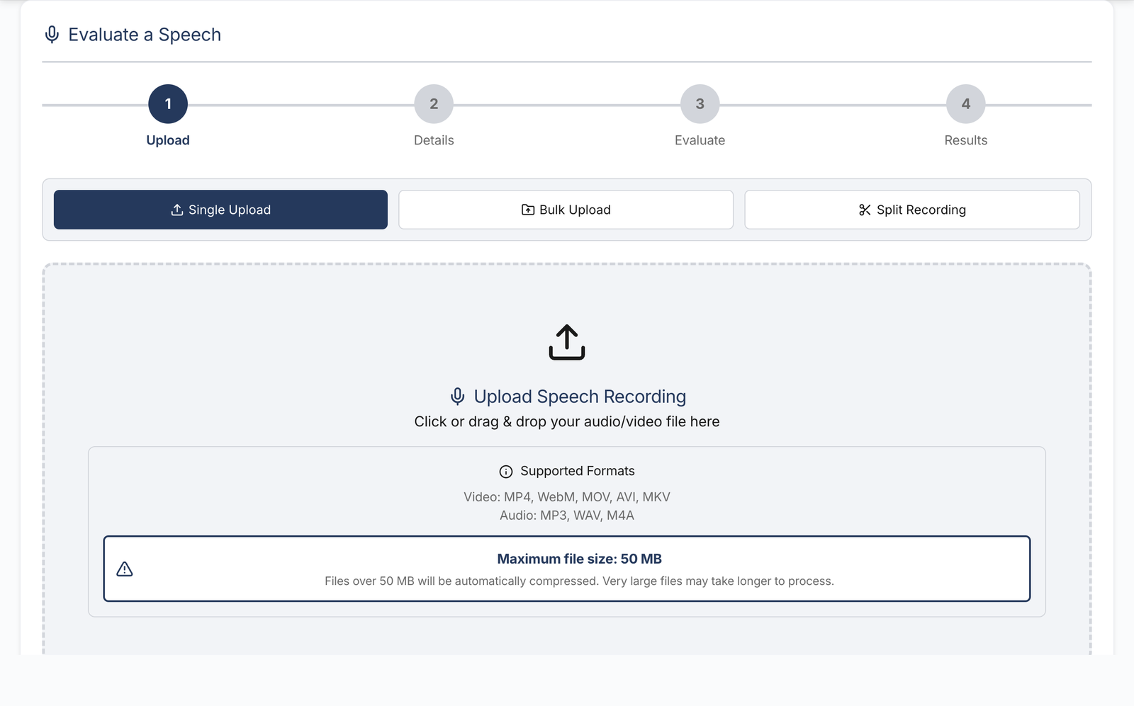 Upload and evaluation setup